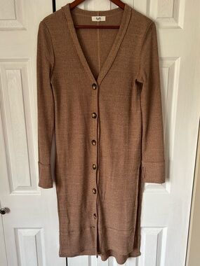 Kye Mi Warm Brown Long Button Up Duster Cardigan Size Medium